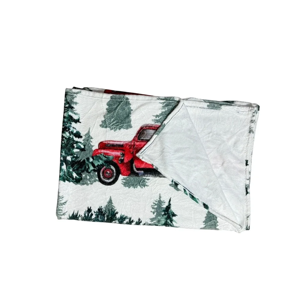 Winter Theme Red Truck Fleece Blanket Accent Throw Quilt Cover Bedding Christmas